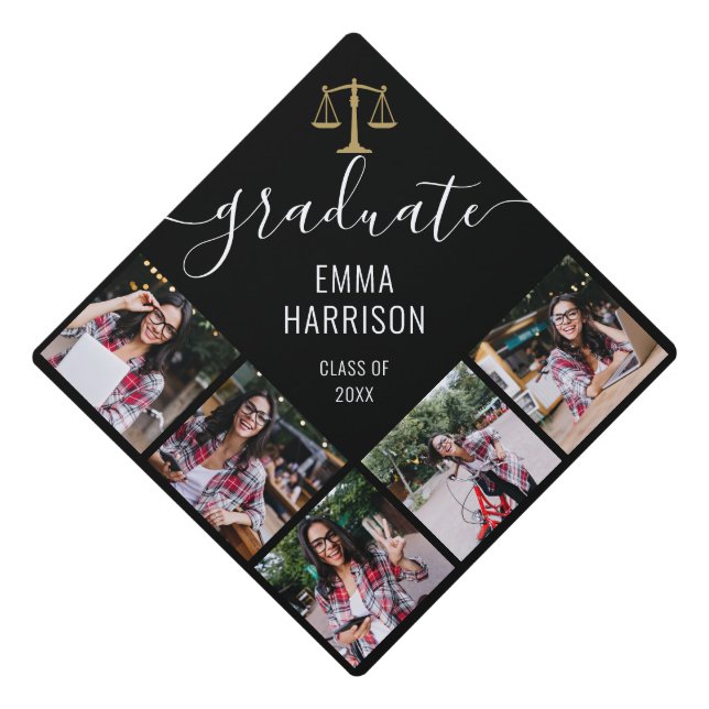 5 Photo Collage Law School Graduate Name Graduation Cap Topper (Front)