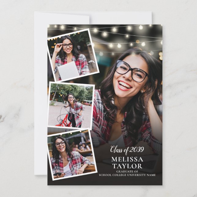 5 Photo Collage Lights Graduation Announcement (Front)