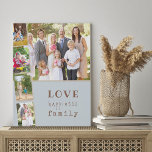 5 Photo Collage Love Happiness Family Blue Spice Faux Canvas Print<br><div class="desc">Personalized photo canvas with 5 of your own photos. The design has a color palette of soft blue with warm spice and mushroom beige with trendy typewriter style and quirky typography. Your photos are displayed as a large landscape picture, overlaid with a photo strip of 4 portrait pictures. The three...</div>