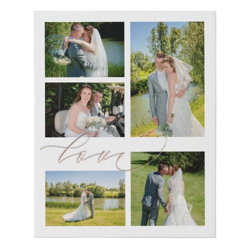 5 Photo Collage Love Script Typography Wedding Faux Canvas Print