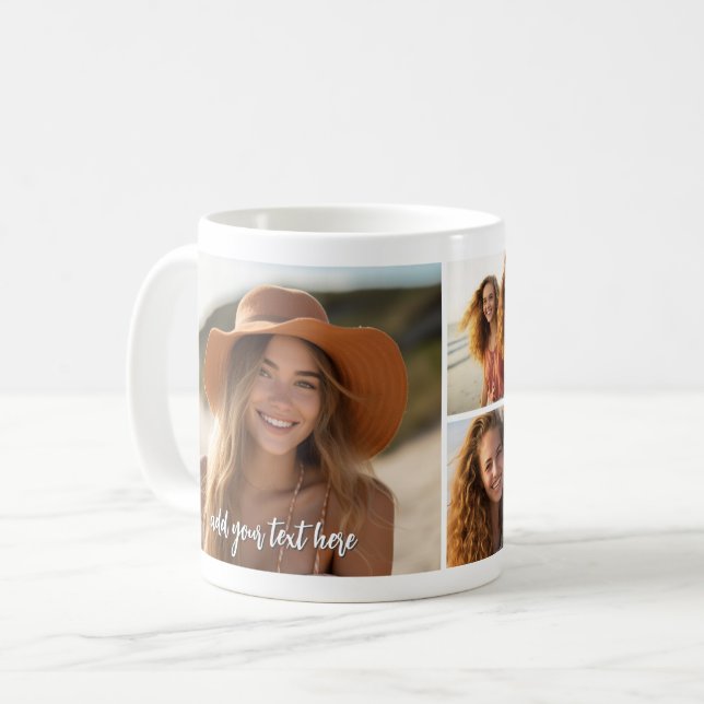 5 Photo Collage - Mod Minimal with Script Text Coffee Mug (Front Left)