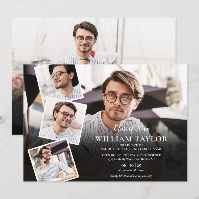 5 Photo Collage Modern Graduation Party Invitation (Front/Back)
