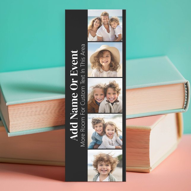 5 Photo Collage - Modern Minimal Black White Bookmarks (Custom Photo Bookmark)