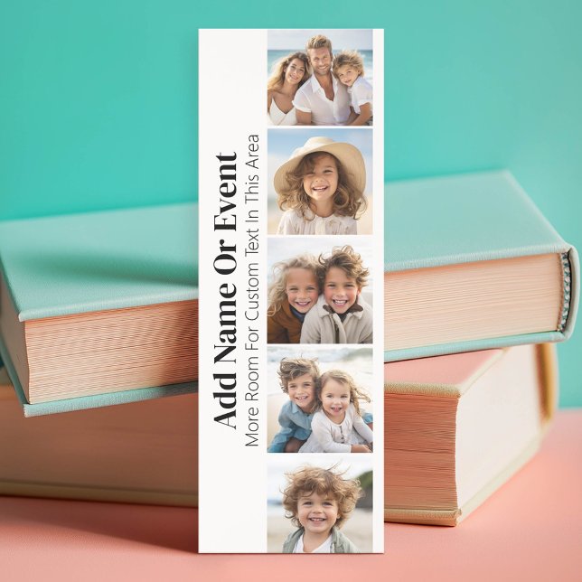 5 Photo Collage - Modern Minimal Black White Bookmarks (Custom Photo Bookmark)