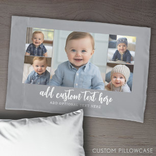 5 Photo Collage Modern Minimal Gray White Pillow Case