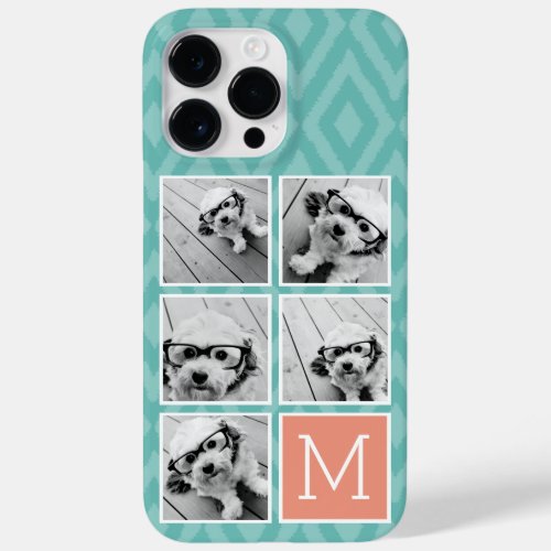 5 Photo Collage Monogram _ coral and teal ikat Case_Mate iPhone 14 Pro Max Case