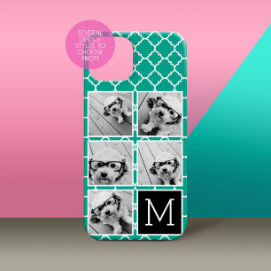 5 Photo Collage Monogram - Emerald Green and Black iPhone 17 Case