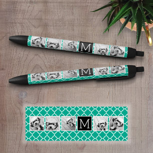 5 Photo Collage Monogram - Emerald Green and Black Pen