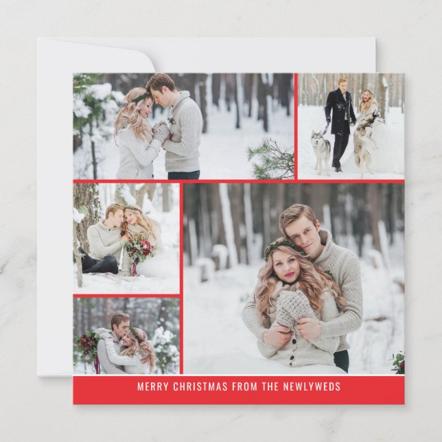 5 photo collage Newlyweds Merry Christmas  Card (Front)
