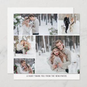 5 photo collage Newlyweds Wedding Square Thank you Card