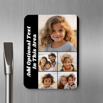 5 Photo Collage Optional Text - Can Edit Black Magnet by MarshEnterprises at Zazzle