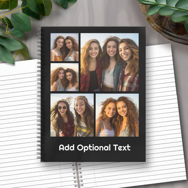 5 Photo Collage Optional Text -- CAN Edit Color Notebook | Zazzle