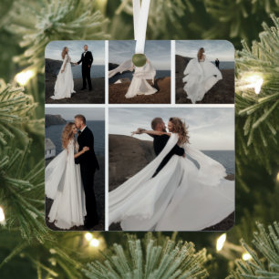 5 Photo Collage Our First Christmas Wedding Couple Metal Ornament