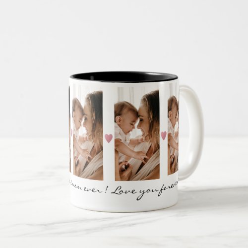 5 Photo Collage Pink Glitter Heart Best Mom Ever Two_Tone Coffee Mug