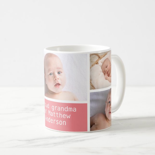 5 Photo Collage Pink Grandma's Coffee Mug (Front Right)