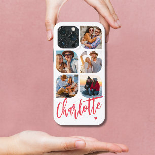 5 Photo Collage Pink Script Name Heart iPhone 13 Pro Max Case