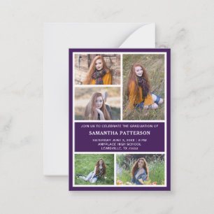 5 Photo Collage Purple & White Graduation Ceremony Note Card