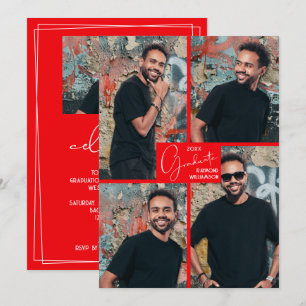 5 Photo Collage Red Graduation Party Invitation