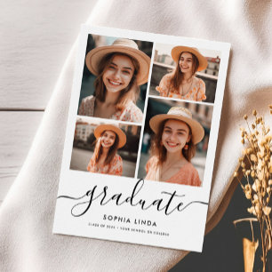 5 Photo Collage Script Modern Elegant Graduation Invitation