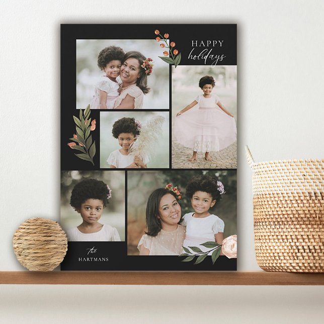 5 Photo Collage Terracotta Boho Floral  Holiday Card (Creator Uploaded)