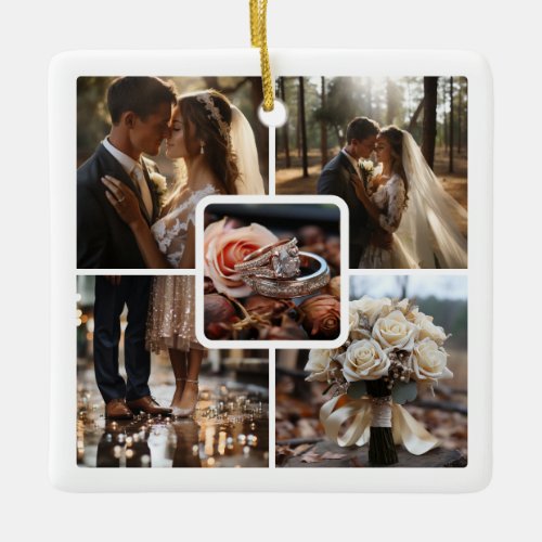 5 Photo Collage Wedding Ceramic Ornament