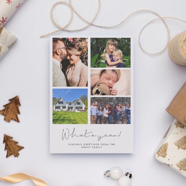 5 Photo Collage What a Year in Review Family Holiday Card (Creator Uploaded)