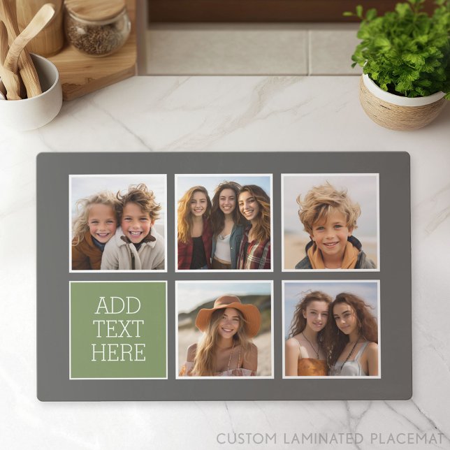 5 Photo Collage - with Grey Sage Background Placemat (Custom Placemat with Photo Collage)