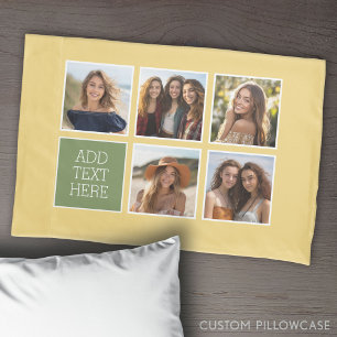 5 Photo Collage - with Lemon and Sage Background Pillow Case