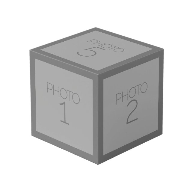 5 Photo Collage with Solid Charcoal Gray Border Cube (Front Angled)