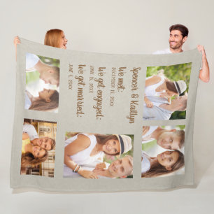 5 Photo Couples Met Engaged Married Fleece Blanket