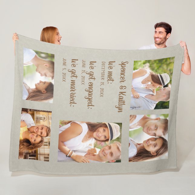 5 Photo Couples Met Engaged Married Fleece Blanket (In Situ)