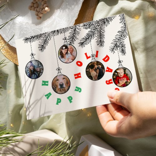 5 Photo Cute Christmas Tree Bulb Flat Holiday Card