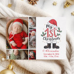 5 Photo Cute Santa Baby 1st Christmas Holiday Card<br><div class="desc">Celebrate your newborn’s first Christmas with this sweet and festive photo card featuring playful holiday elements like Santa’s boots, holly, and a red hat. Designed for proud new parents, this adorable layout pairs your baby's photo with their birth details and name, creating a keepsake that will melt hearts for years...</div>