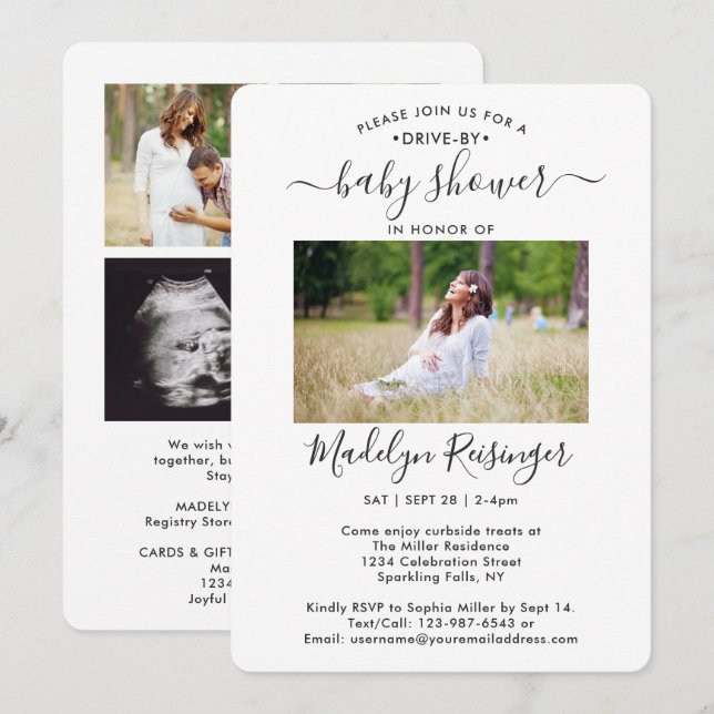 5 Photo Drive-By Social Distancing Baby Shower Invitation (Front/Back)