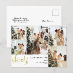 5 Photo Elegant Script Modern Happy New Year Holiday Postcard