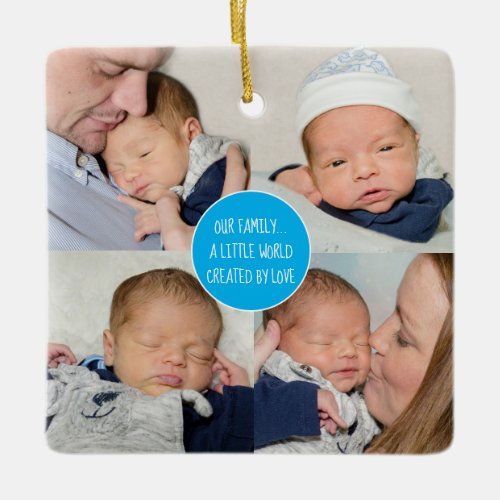 5 Photo Family A Little World Created By Love Blue Ceramic Ornament