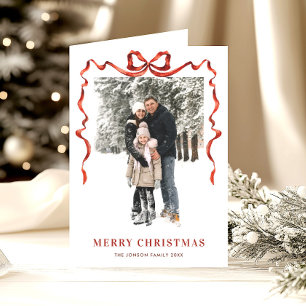 5 Photo Funky Boho Red Christmas Bow Ribbon Holiday Card