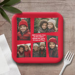 5 Photo Funky Retro Frame with Text - Red Paper Plates<br><div class="desc">Use five pictures to make a unique and trendy party plate. It includes an area for 5 photos in a funky retro frame design. You can add up to 4 lines of text in the center to add the party or event.</div>