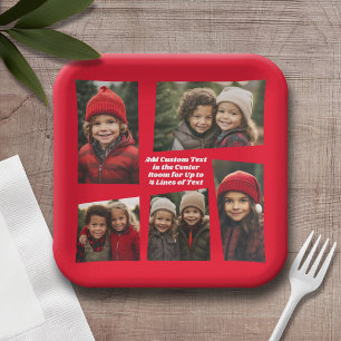 5 Photo Funky Retro Frame with Text - Red Paper Plates
