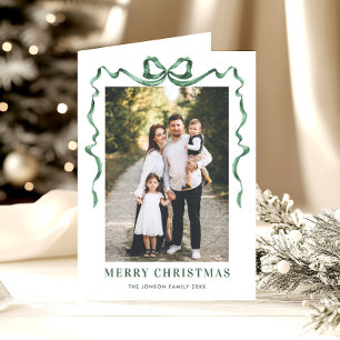5 Photo Funky Sage Green Christmas Bow Ribbon Holiday Card