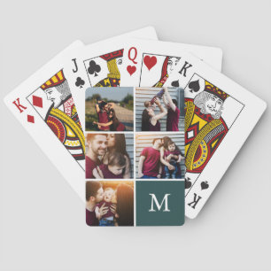 5 Photo Gallery Green Color Block Monogram Poker Cards