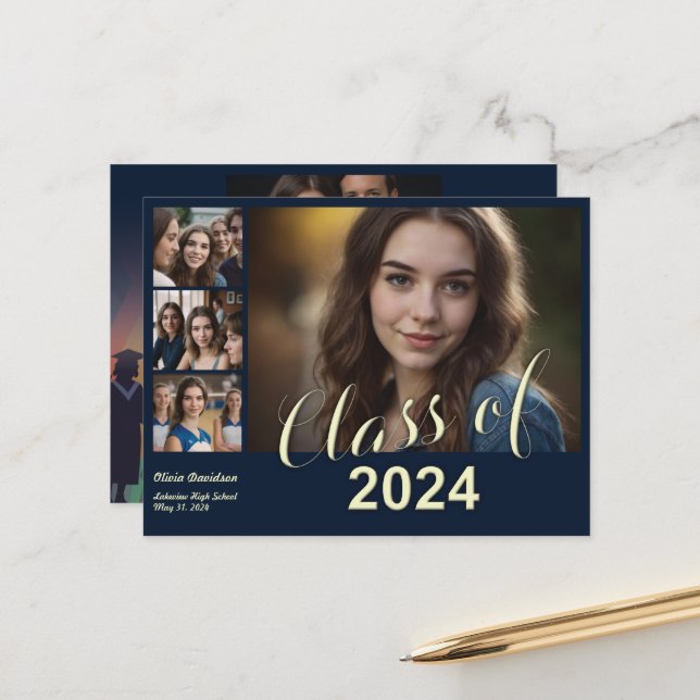5 Photo Graduation Collage Announcement Postcard (Front/Back In Situ)