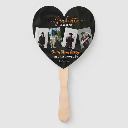 5 Photo Graduation Collage Black, Gold and white Hand Fan