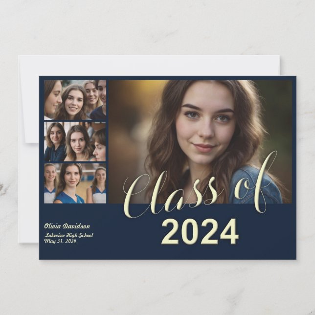 5 Photo Graduation Collage Flat Announcement Card (Front)