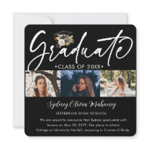 5 Photo Graduation Collage Modern Black White Gold