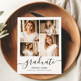 5 Photo Graduation Collage Modern Elegant Script Announcement