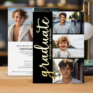5 Photo Graduation Party Modern Script Gold Foil I Foil Invitation