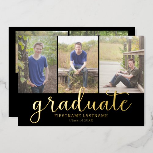 5 Photo Graduation Party Modern Script Gold Foil Invitation