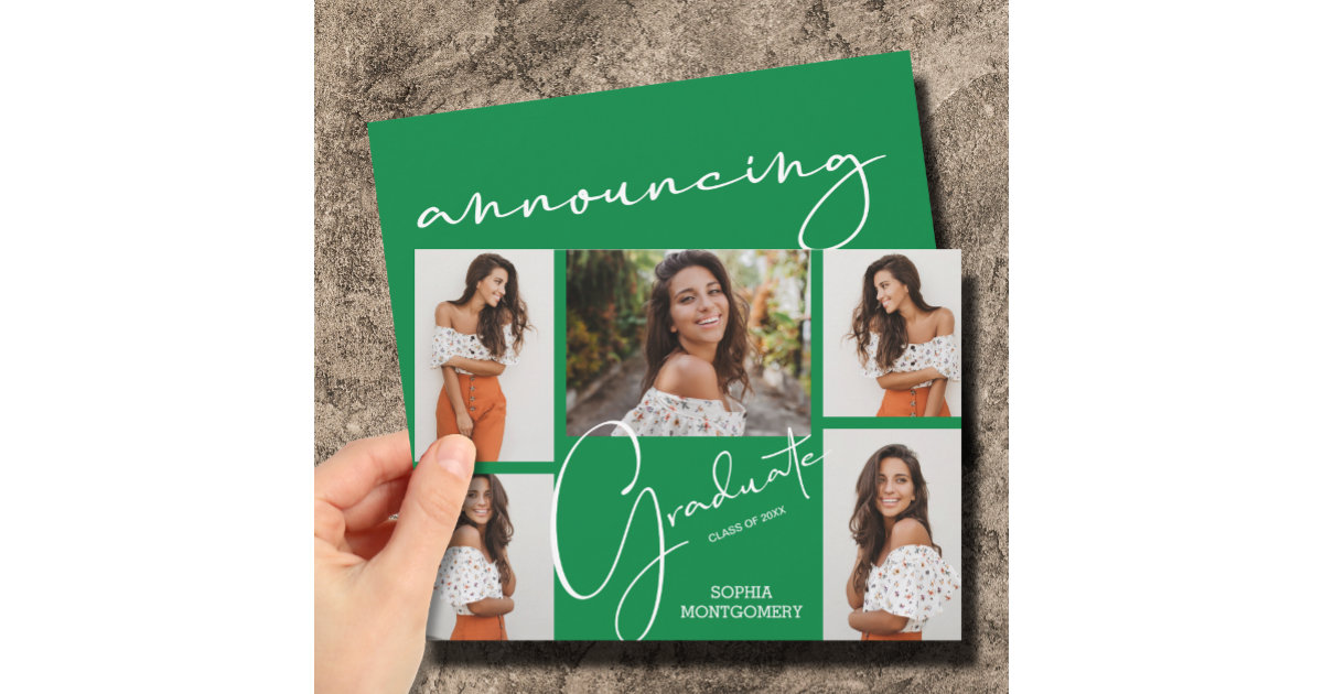 5 Photo Green Graduation Announcements Zazzle