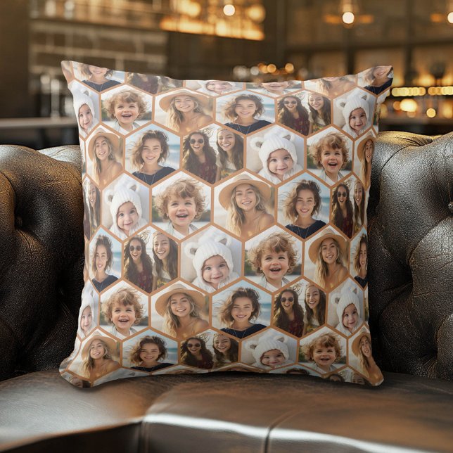5 Photo Hexagon Honeycomb Pattern Collage Throw Pillow (Custom Photo Pillow)